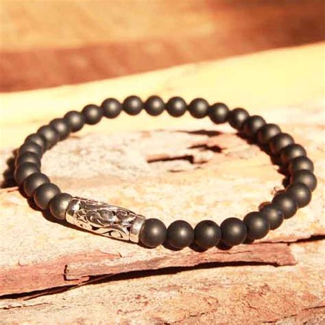 Bracelet Fantaisie Homme Merampi Perles Noires Mat Et Argent