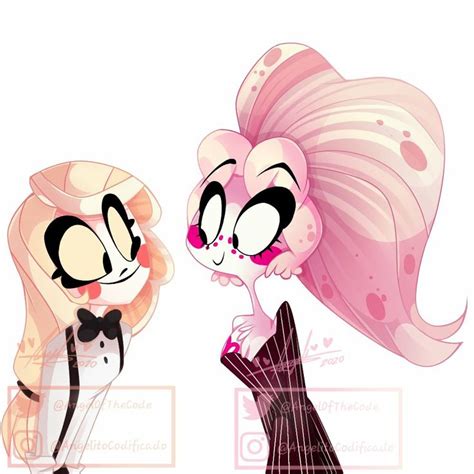 two cartoon characters one with pink hair and the other with black eyes ...