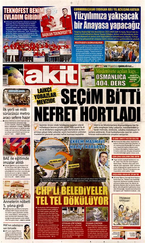 Yeni Akit Gazetesi Yeni Akit Manşet Oku Haberler 02 Eylül 2023