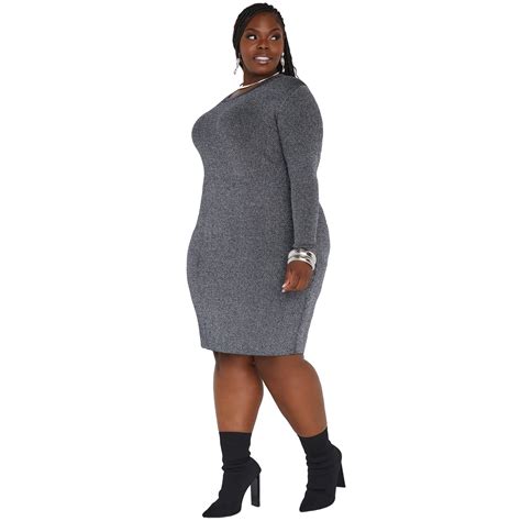 Ashley Stewart Womens Plus Size Lurex™ Bodycon Sweater Dress Black