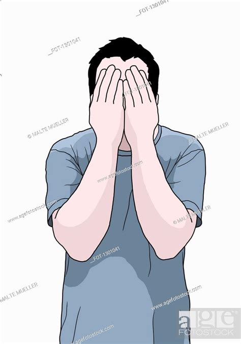 Illustration of man covering face with hands, Stock Photo, Picture And Royalty Free Image. Pic ...