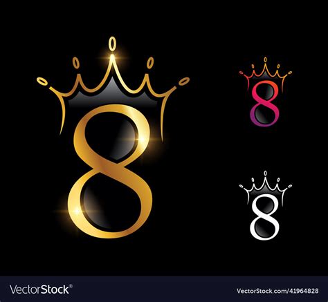 Golden Luxury Crown Monogram Number 8 Royalty Free Vector