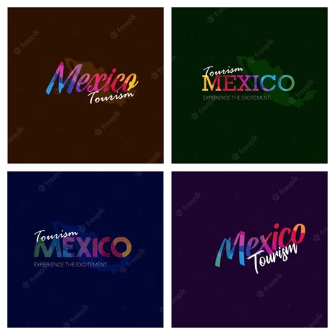 Premium Vector Tourism Mexico Typography Logo Background Set