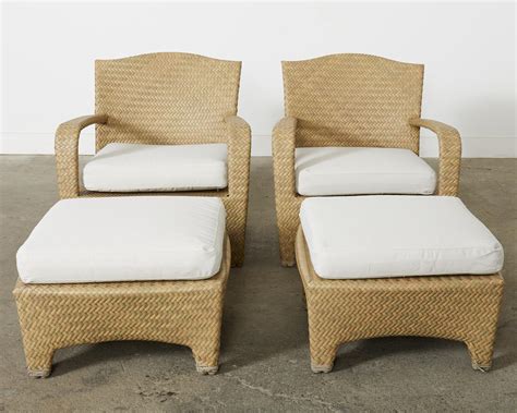 Pair of Brown Jordan Wicker Havana Lounge Chairs and Ottomans at 1stDibs