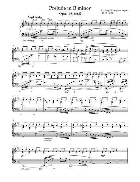 Prelude In B Minor Opus 28 No6 Frederic Chopin Sheet Music For