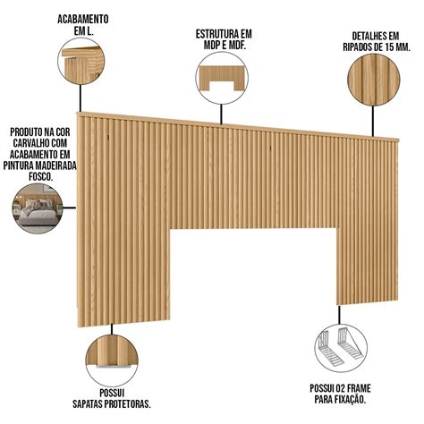 Cabeceira De Madeira Ripada Para Cama De Casal 240 Cm Celine L05