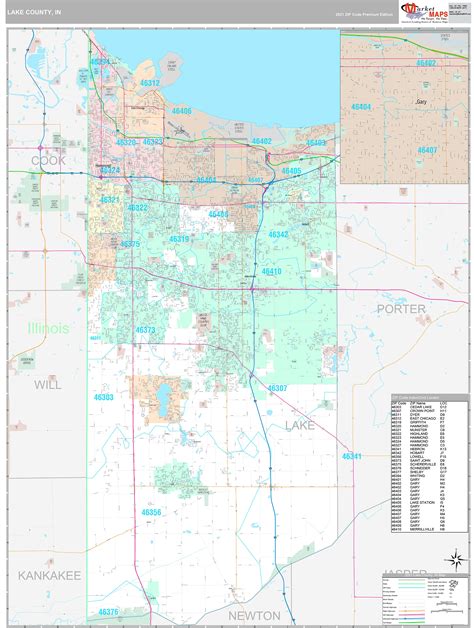 Lake County, IN Wall Map Premium Style by MarketMAPS - MapSales