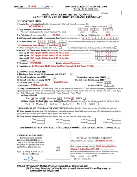 Hướng Dẫn Chi Tiết Cách điền đúng Phiếu Đăng Ký Dự Thi Thpt Quốc Gia 2019 Toàn Cảnh Tuyển Sinh