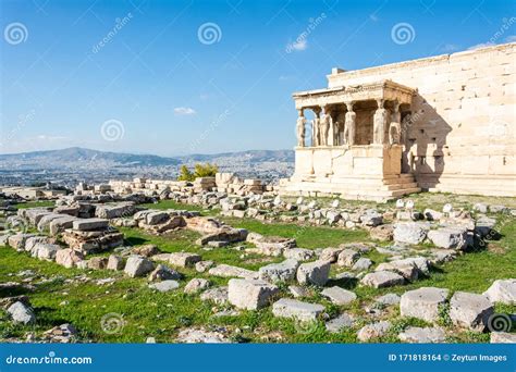 Ruinas Del Templo De Erechtheion En La Acrópolis De Atenas En Grecia