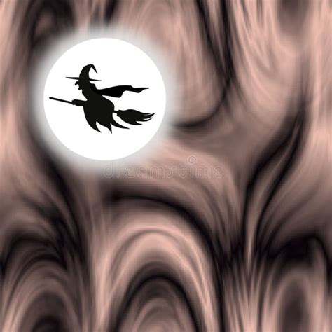 Halloween Witch Riding a Broom Against the Moonlight Stock Illustration - Illustration of witch ...