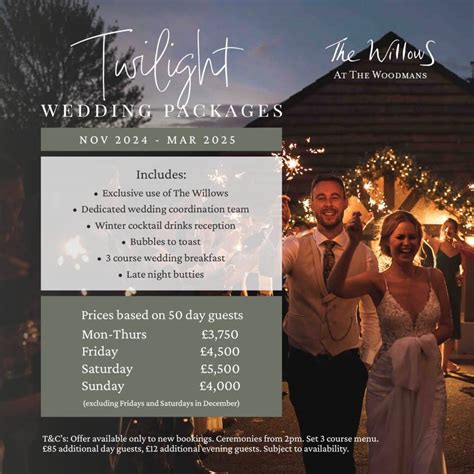 Twilight Wedding Packages At The Willows Wedding Venue