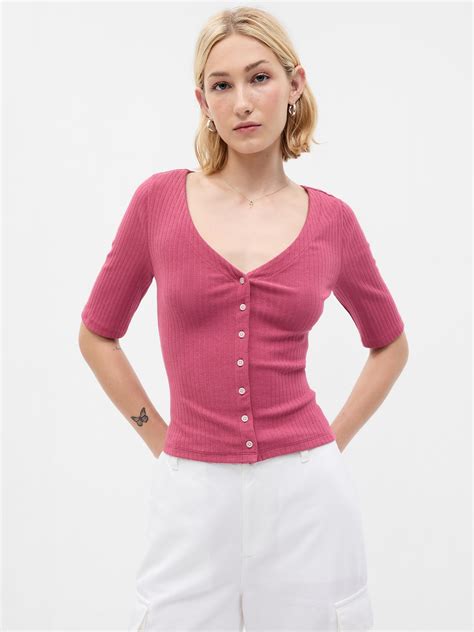 Modern V Neck Rib Cardigan Gap