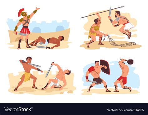 Gladiators Fight Scenes Ancient Roman Warriors Vector Image