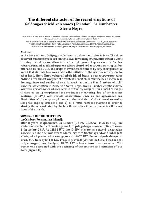 (PDF) The different character of the recent eruptions of Galápagos shield volcanoes (Ecuador ...