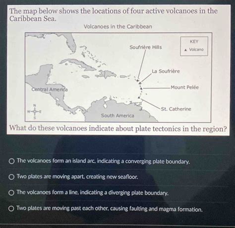 Solved: The map below shows the locations of four active volcanoes in ...