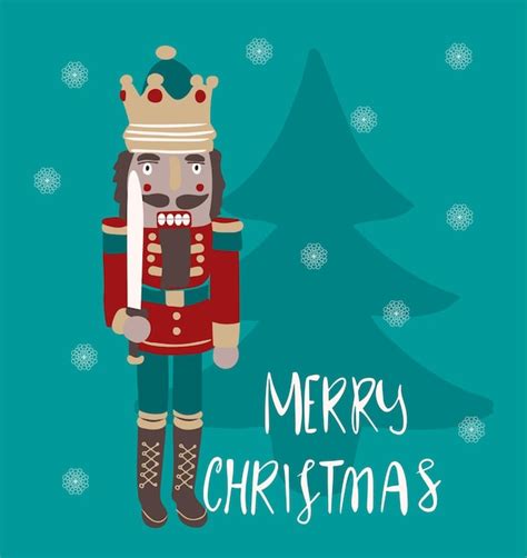 Premium Vector Merry Christmas Lettering Nutcracker And Christmas Tree Vector Illustration For