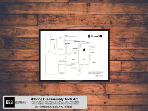 Iphone Disassembly Tech Art Teardown Template Collection Etsy