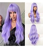 Amazon BOGSEA Wig With Bangs Ombre Dark Blonde Long Wavy Wigs For