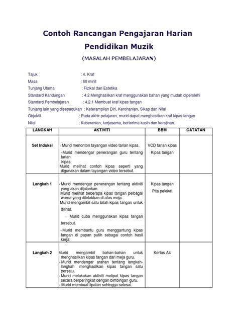 Pdf Contoh Rancangan Pengajaran Haria1 Dokumen Tips