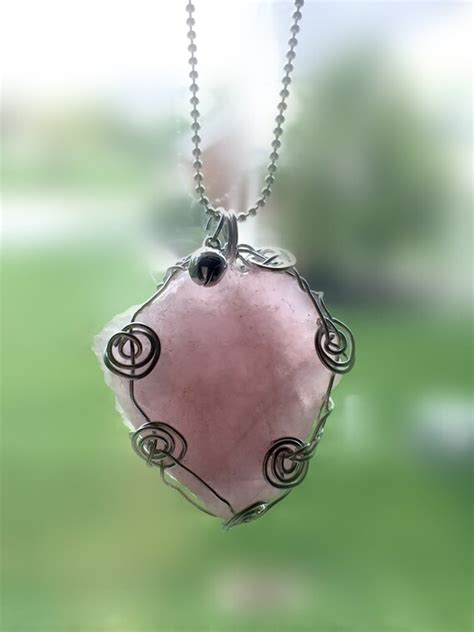 Raw Rose Quartz Necklace Wire Wrapped Rose By Wirelovesgemstones