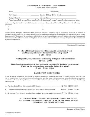 Fillable Online Anesthesia Treatment Consent Form Fax Email Print