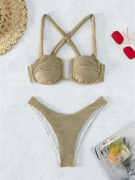 Shein Swim Basics Ba Ador Bikini Corte V Con Aro Corte Alto Moda De