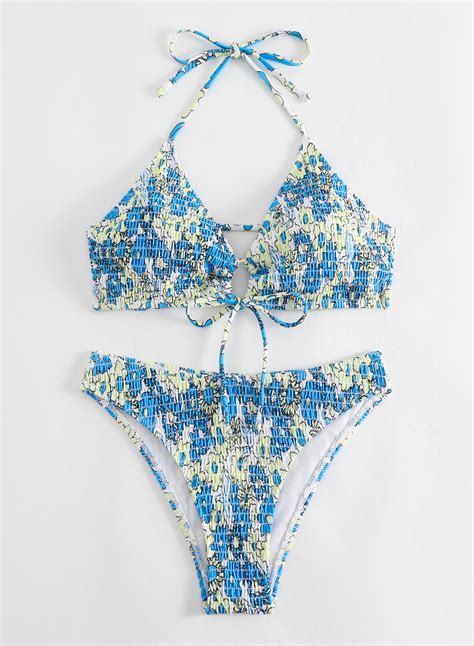 Floral Print Halter Bikini Sets Swimsuit On Luulla