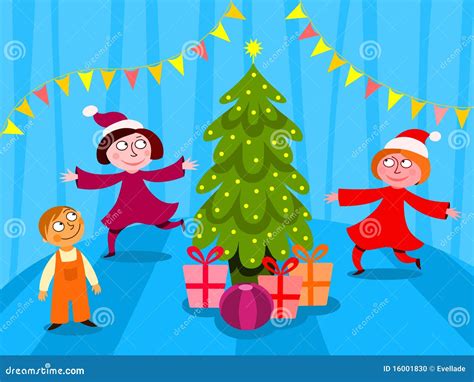 Kinderen Die Kerstmis Vieren Vector Illustratie Illustration Of Vlaggen Boom 16001830