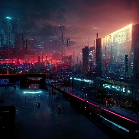 ilustración hiperrealista de una ciudad futurista con coloridas luces