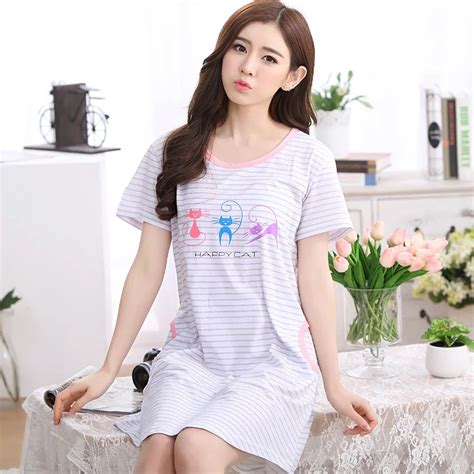 Nightgowns And Sleepshirts Summer Cotton Women Lovely Pattern Mini Home