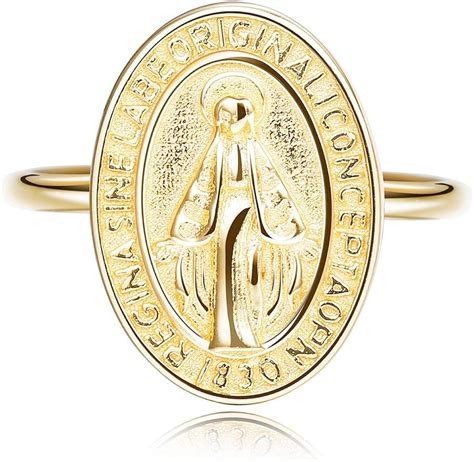 Sllaiss 925 Sterling Silver Ring Virgin Mary 18k Gold Plated Adjustable