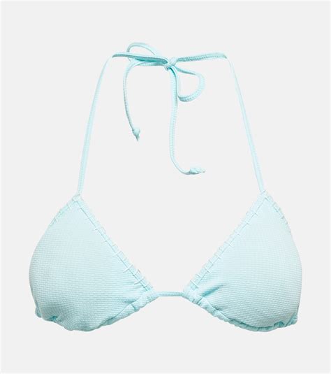 Embroidered Halterneck Bikini Top In Blue Marysia Mytheresa