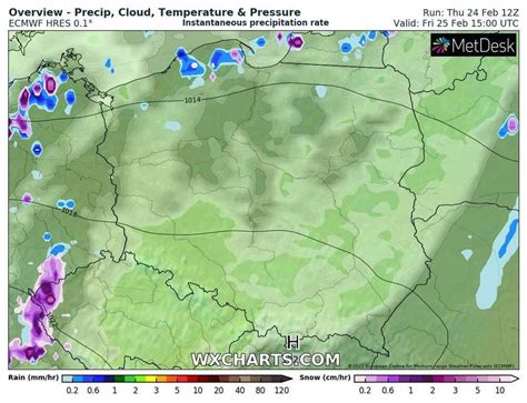 Pogoda na 25 lutego 2022 Nieliczne przelotne opady deszczu i śniegu w