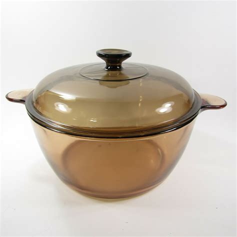 Corning Visions Ware L Covered Dutch Oven Amber Colored Ebay