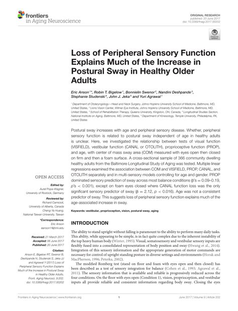 Pdf Loss Of Peripheral Sensory Function Explains Much Of The Increase In Postural Sway In