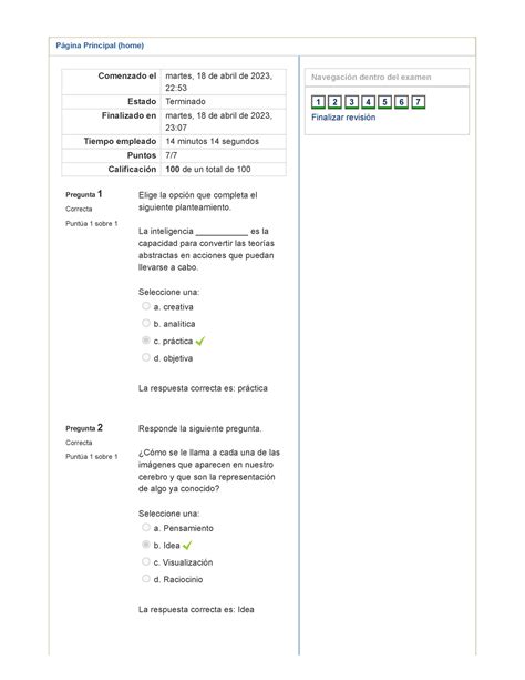 Examen Creatividad Y Proceso Creativo P Gina Principal Home