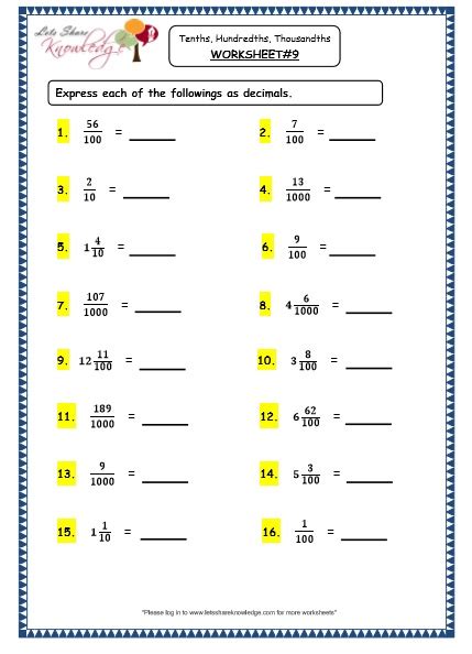 Adding Tenths And Hundredths Worksheets