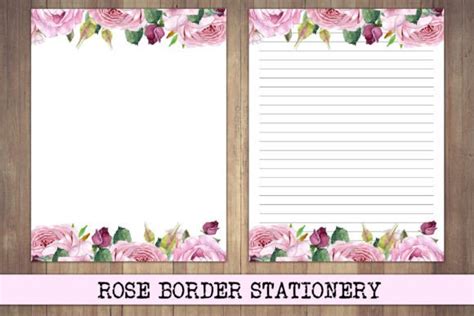 watercolor rose border stationery graphic  niftycraftyhouse