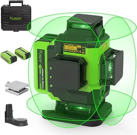 Huepar 4x360 Livella Laser 16 Linee 4D Verde Autolivellante 60M Con 2 X