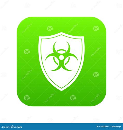 Escudo Con Un Verde Digital Del Icono De La Muestra Del Biohazard