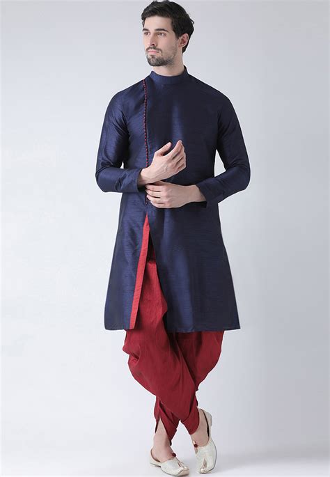 Navy Blue Dupion Silk Readymade Dhoti Kurta 187872