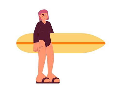 Premium Vector Surfer Girl Holding Surfboard Semi Flat Colorful