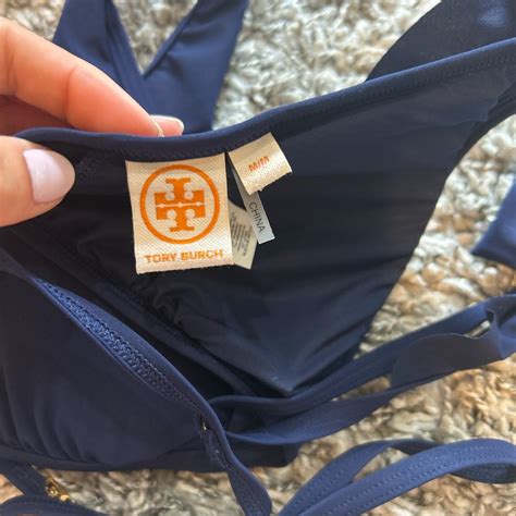 Tory Burch Navy Flounce Bikini Top Top Only Worn A Depop