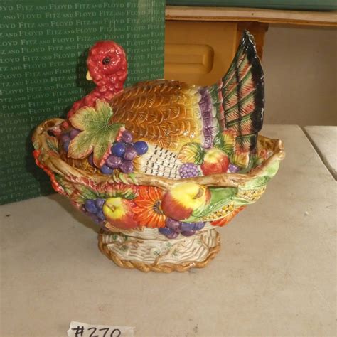 Lot Fitz And Floyd Autumn Bounty Turkey Tureen With Ladle