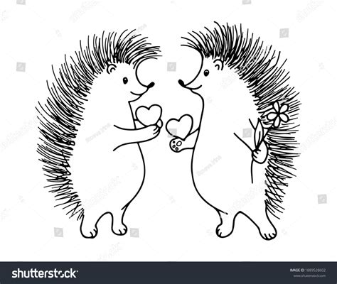 Hedgehogs Love Give Each Other Hearts Stock Vector Royalty Free