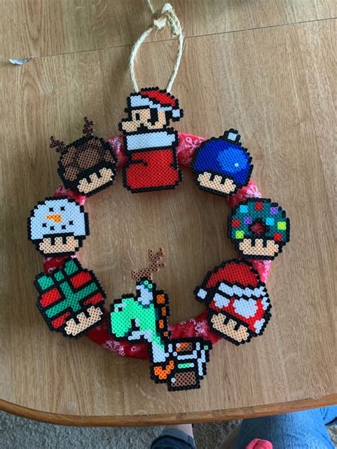 Mario Christmas Wreath Hama Beads Christmas Christmas Perler Beads Diy Perler Bead Crafts