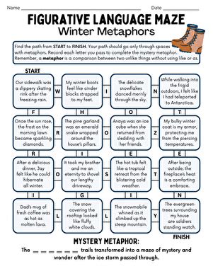 Th Grade Interactive Figurative Language Winter Worksheets Education