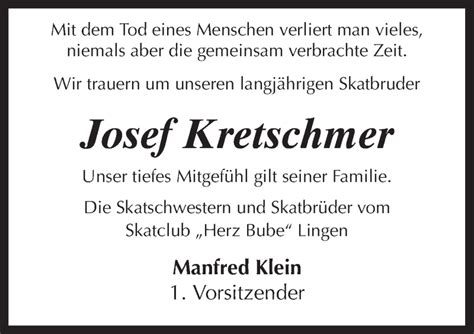 Traueranzeigen Von Josef Kretschmer Noz Trauerportal