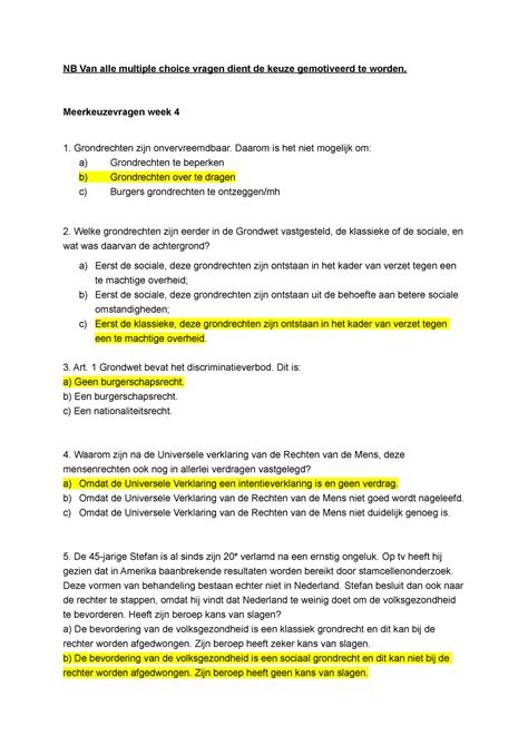 Week Antwoorden Van De Mc Vragen Nb Van Alle Multiple Choice Vragen