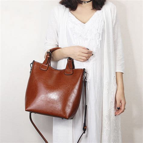 Buy Zency 100 Genuine Leather Handbag Retro Coffee Women Casual Tote